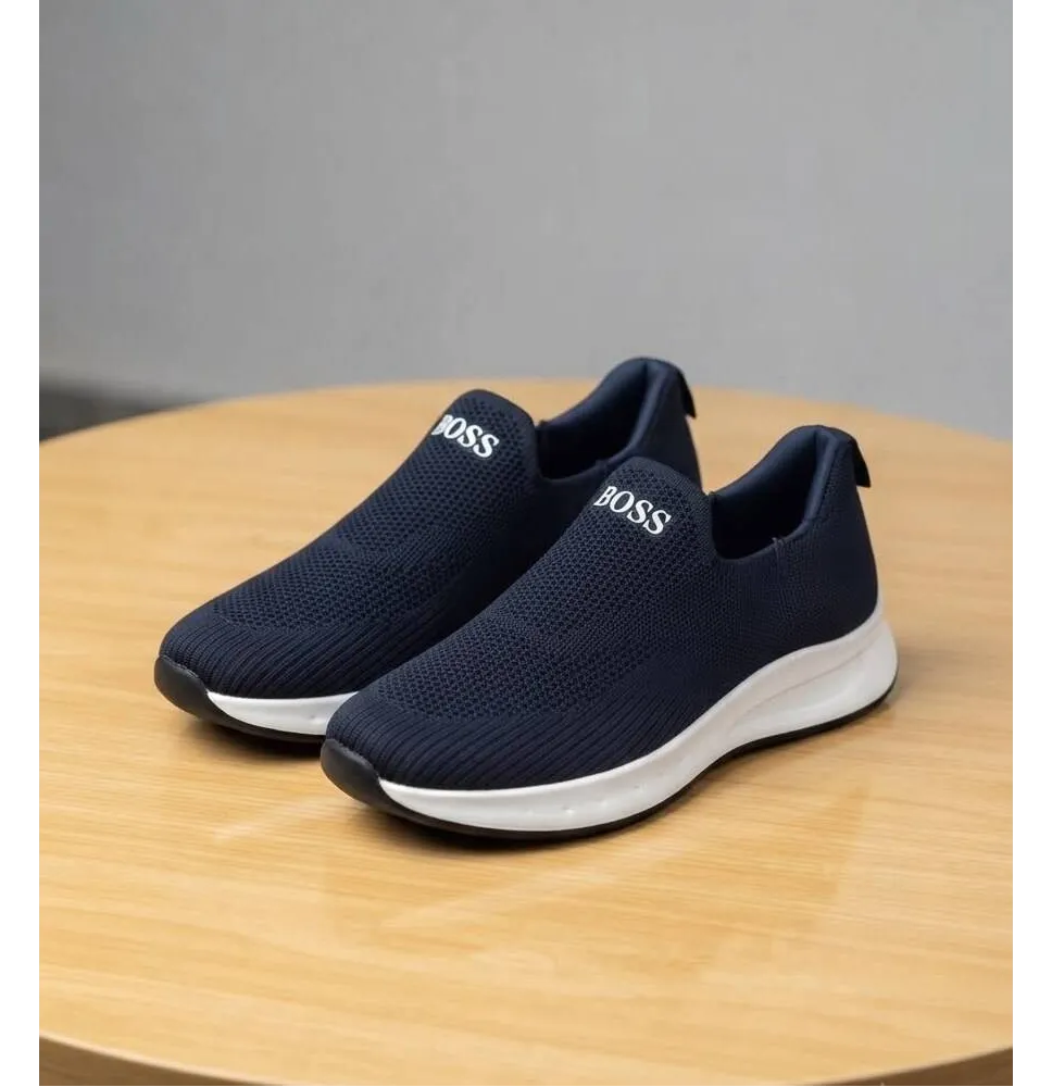 Zapatillas Slip-On Azules sin Cordones  con Tejido Transpirable y Logotipo BOSS