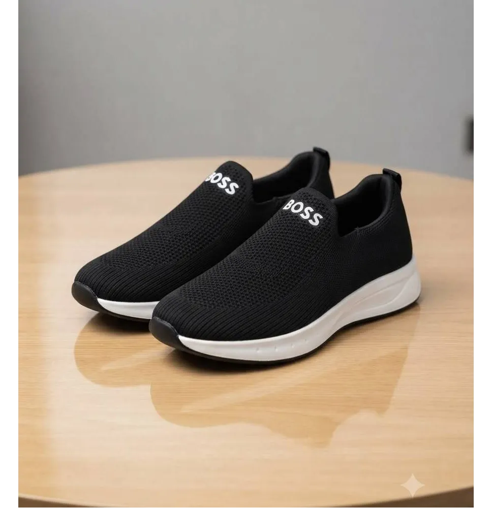 Zapatillas Slip-On Azules sin Cordones  con Tejido Transpirable y Logotipo BOSS