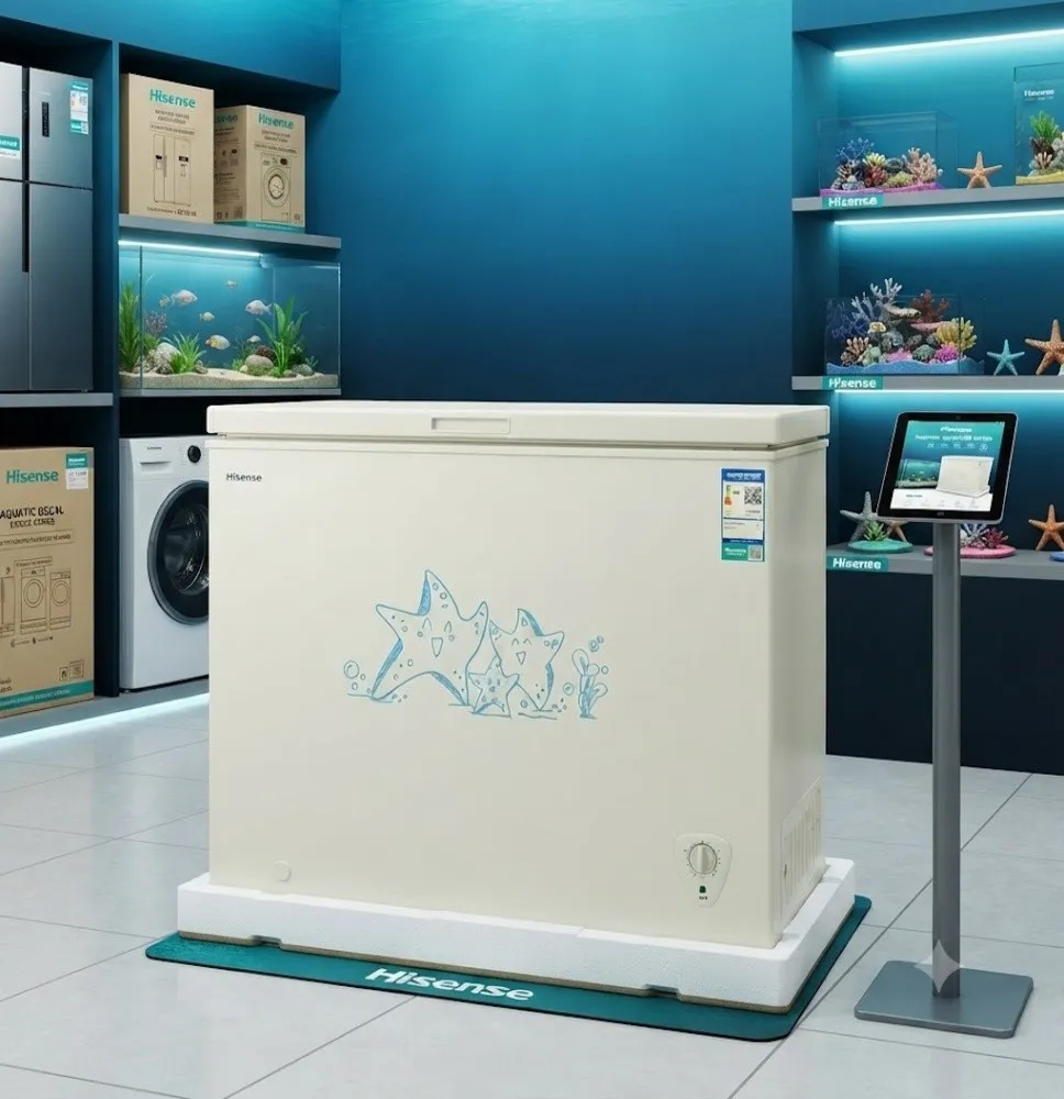 Congelador Horizontal Hisense Blanco con Diseño de Estrellas de Mar y Control de Temperatura