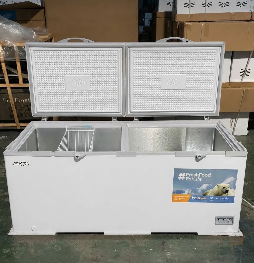 Congelador Horizontal Doble Puerta Lengyix Blanco con Adhesivo de Oso Polar y Cestas Interiores