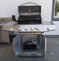 Barbacoa de Gas de Acero Inoxidable con Quemadores Múltiples, Rotisserie y Gabinete de Almacenamiento