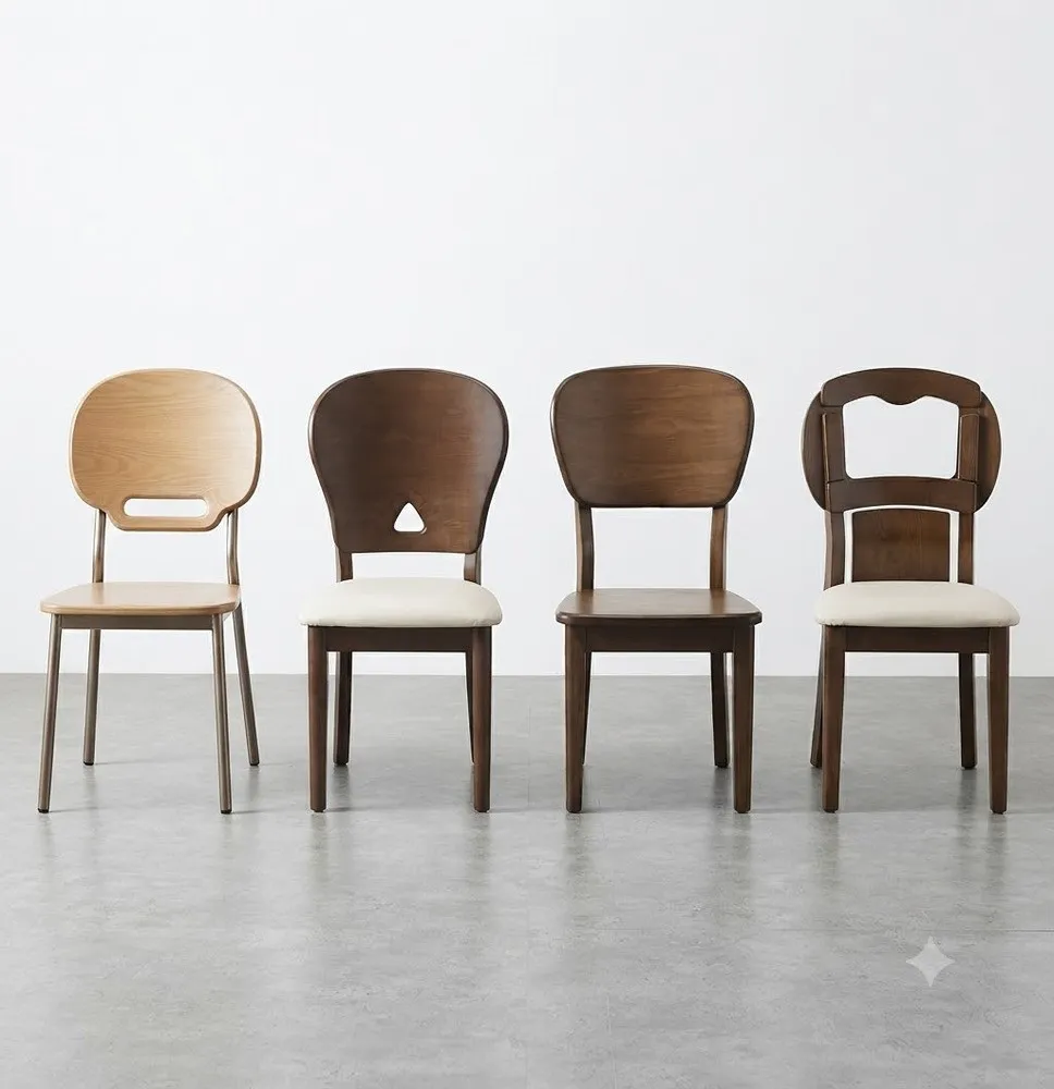 Juego de Comedor Redondo con Mesa de Diseño Moderno y 4 Sillas de Madera Estilo Contemporáneo