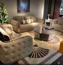 Juego de Sallias Elegante Estilo Contemporáneo con Sofás Capitoneados, Sillones y Mesa de Centro Hexagonal