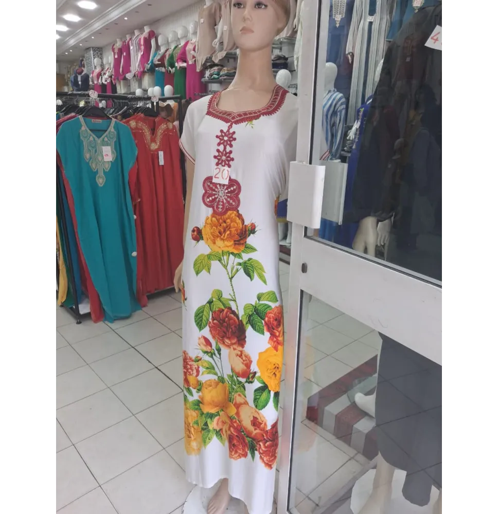 Vestido Largo Blanco Estampado Floral - Túnica Casual de Manga Corta