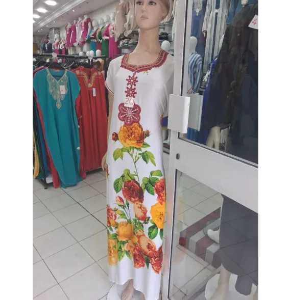 Vestido Largo Blanco Estampado Floral - Túnica Casual de Manga Corta