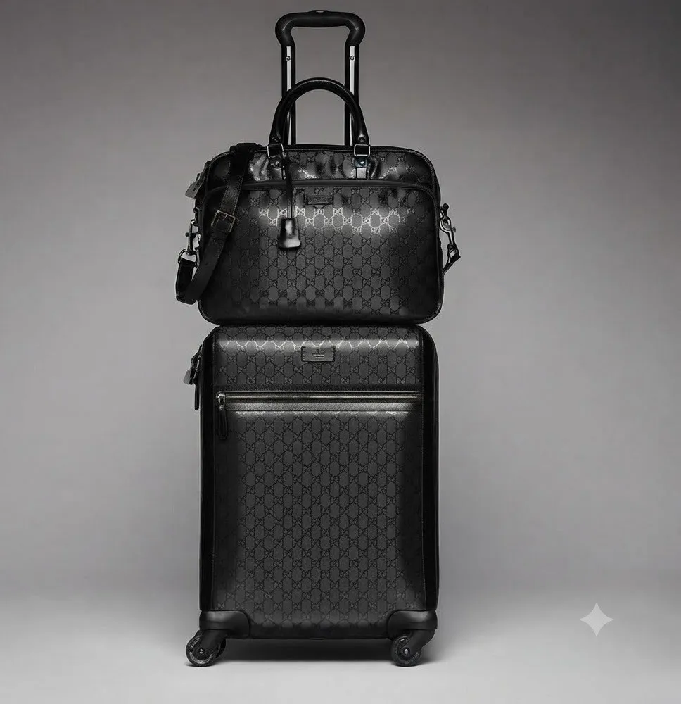 Set de Equipaje de Lujo con Maleta Rígida de 4 Ruedas y Maletín / Bolsa de Viaje a Juego - Negro con Monograma