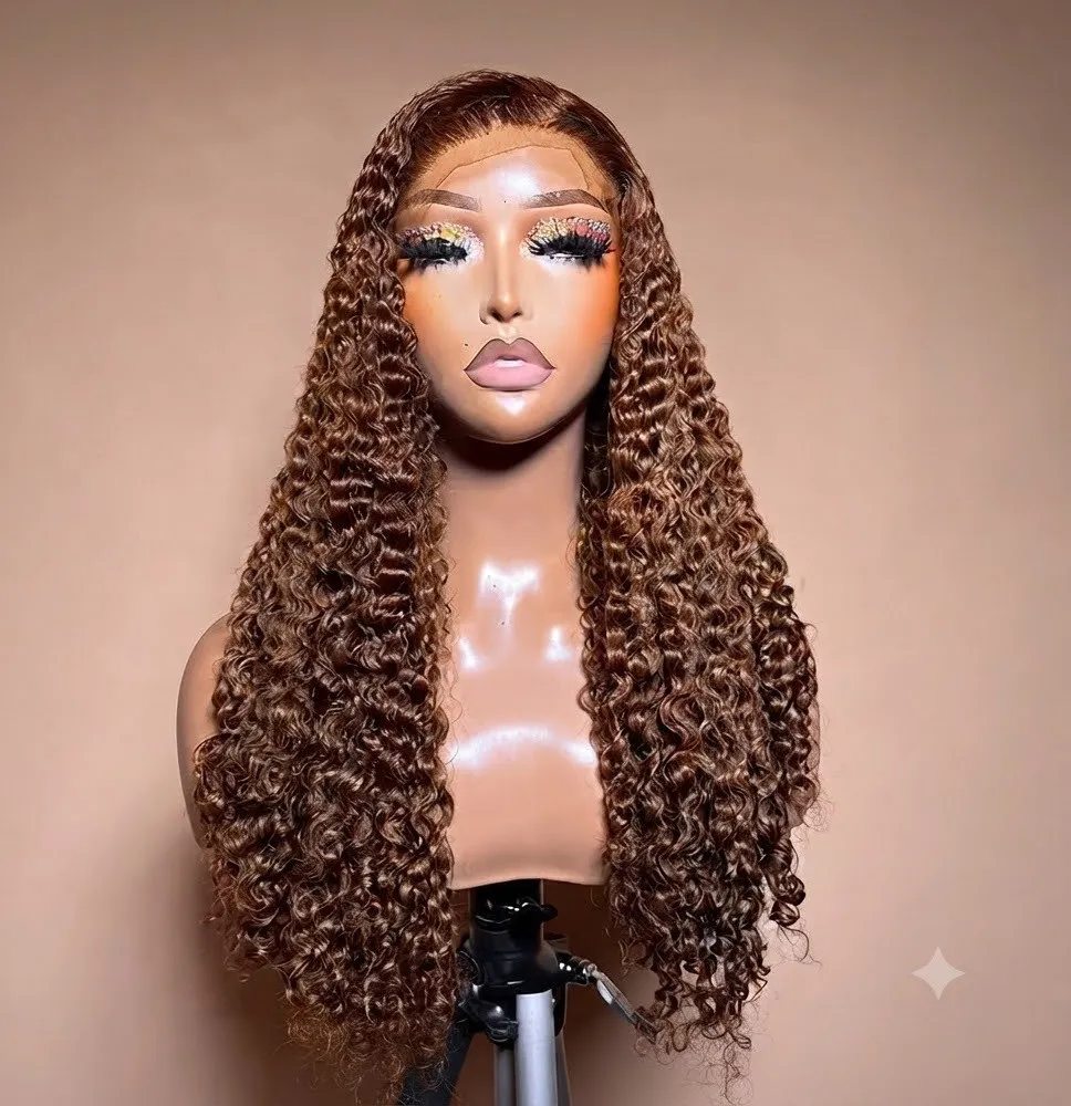 Peluca Larga de Cabello Rizado Estilo Kinky Curly en Tono Castaño / Marrón Cálido
