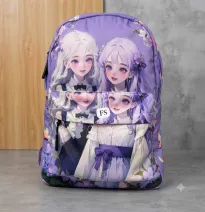 Mochila Escolar Infantil con Estampado de Anime y Chicas Kawaii - Color Morado / Lila