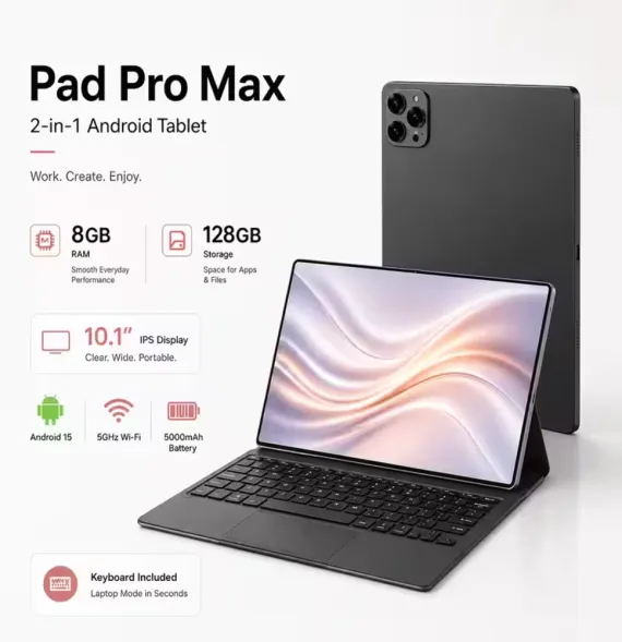 PAD Pro Max 2026 Nueva Tablet PC Android 15, Pantalla táctil IPS HD de 10.1 pulgadas