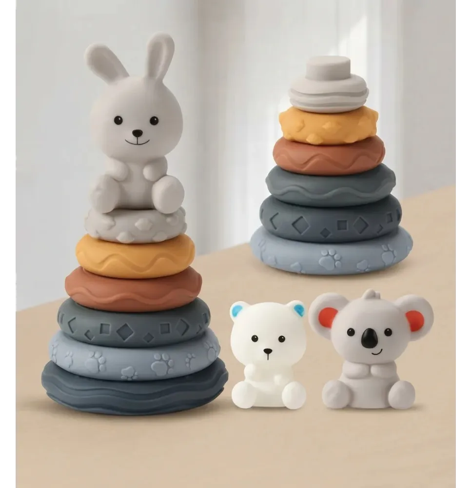 Torre apilable de silicona con animales