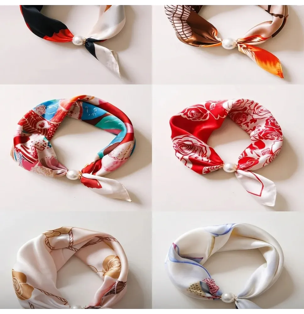 Pañuelos de seda para cuello con perla (6 diseños A)