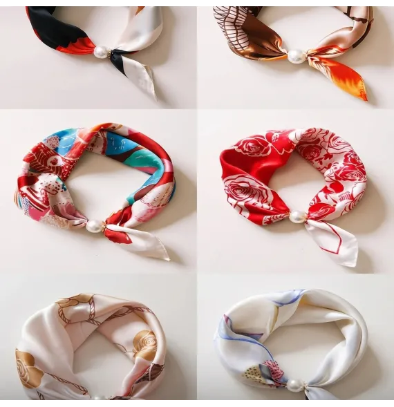 Pañuelos de seda para cuello con perla (6 diseños A)