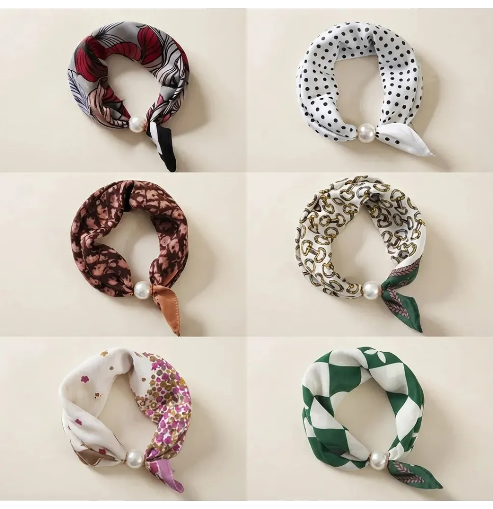 Pañuelos de seda para cuello con perla (6 diseños A)
