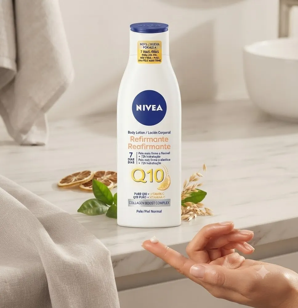 Nivea Body Lotion Q10 Refirmante – Loción Corporal Reafirmante para Piel Normal con Pure Q10, Vitamina C y Collagen Boost Comple