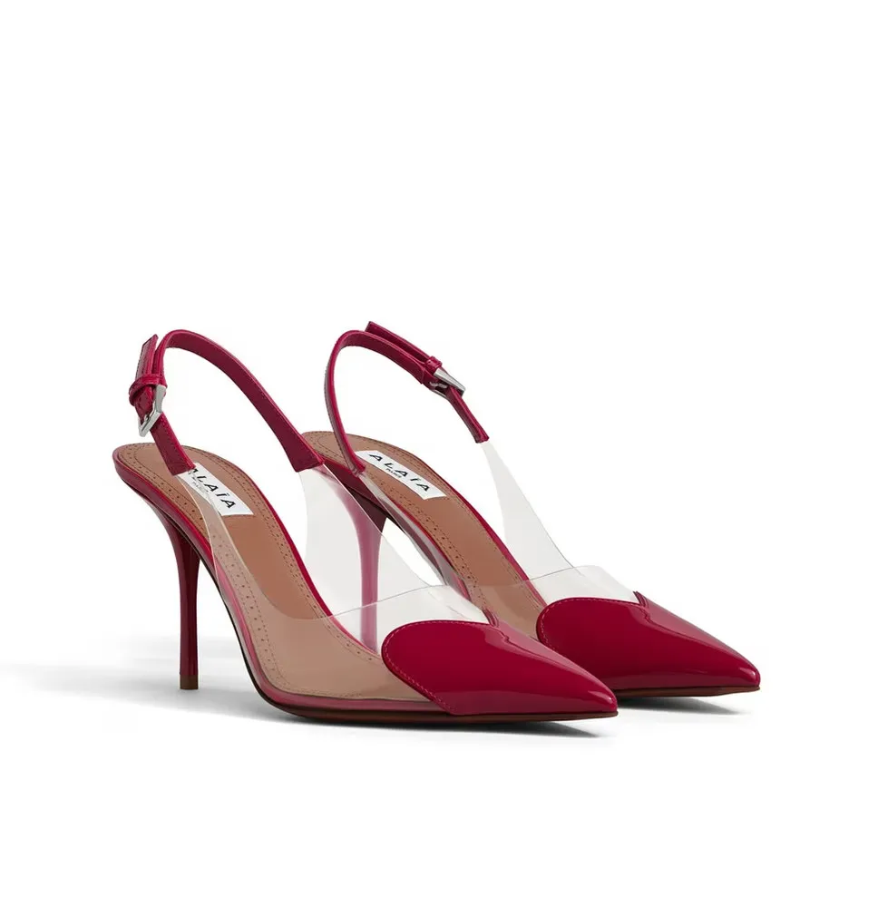 Alaïa Clear PVC Heart Toe Slingback Stiletto High Heels – Zapatos de Tacón Alto Transparentes con Punta en Forma de Corazón y Co