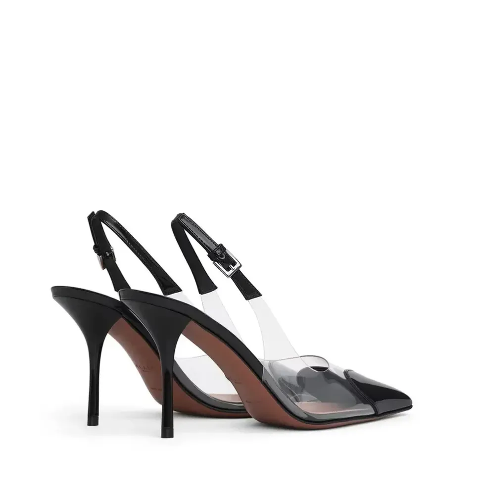 Alaïa Clear PVC Heart Toe Slingback Stiletto High Heels – Zapatos de Tacón Alto Transparentes con Punta en Forma de Corazón y Co
