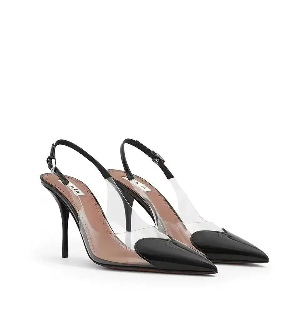 Alaïa Clear PVC Heart Toe Slingback Stiletto High Heels – Zapatos de Tacón Alto Transparentes con Punta en Forma de Corazón y Co
