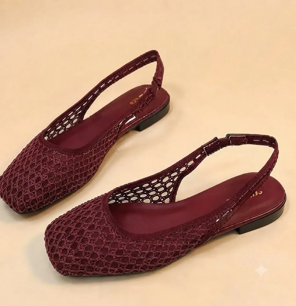 Zapatos Planos Destalonados de Malla Tejida con Puntera