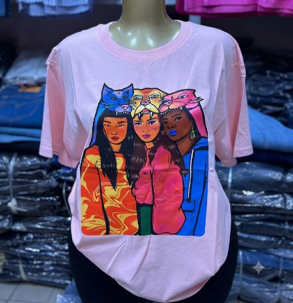 Camiseta Casual de Manga Corta con Estampado Gráfico de Chicas