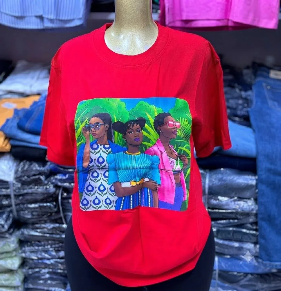 Camiseta Casual de Manga Corta con Estampado Gráfico de Chicas