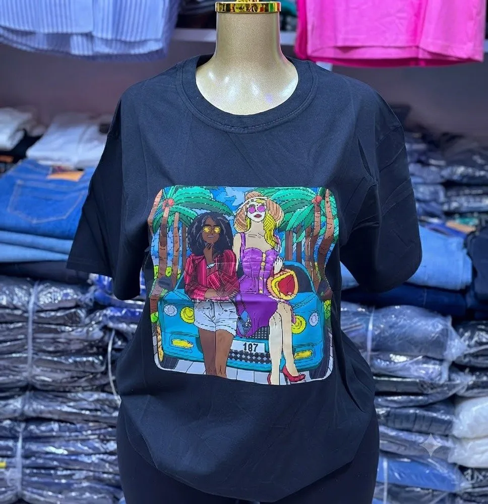 Camiseta Casual de Manga Corta con Estampado Gráfico de Chicas